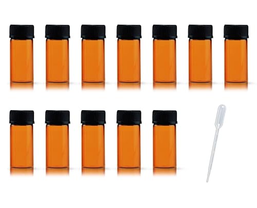 ZbFwmx 12 Pack Set Brown Screw Cap Glass Bottle Small Mini Empty Oil Vial (3ml) Beauty & Personal Care ZbFwmx
