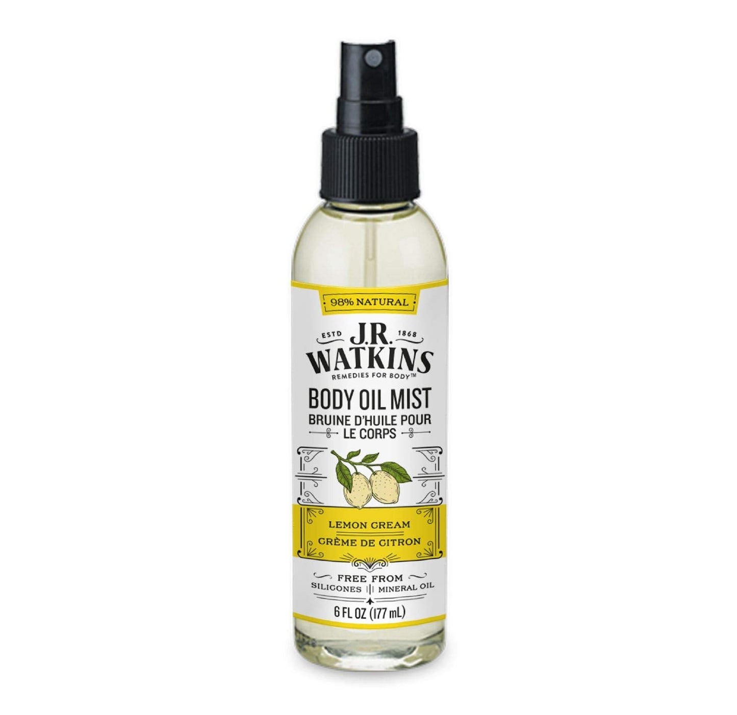 J.R. Watkins Natural Hydrating Body Oil Mist, Lemon Cream, Moisturizing Body Oil Spray for Glowing Skin, USA Made and Cruelty Free, 6 fl oz, Single Beauty & Personal Care J.R. Watkins