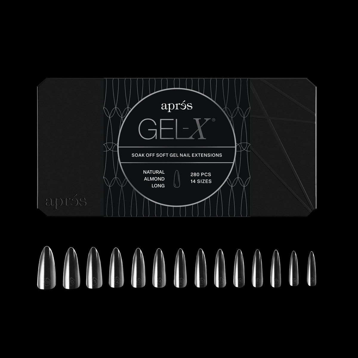 Apres Gel-X® Almond Box of Nail Tips | 280 Gel-X Tips, Soft Tips, 14 Sizes 00-9 | Half-sizes Included (Natural Almond Long, 280 Count)