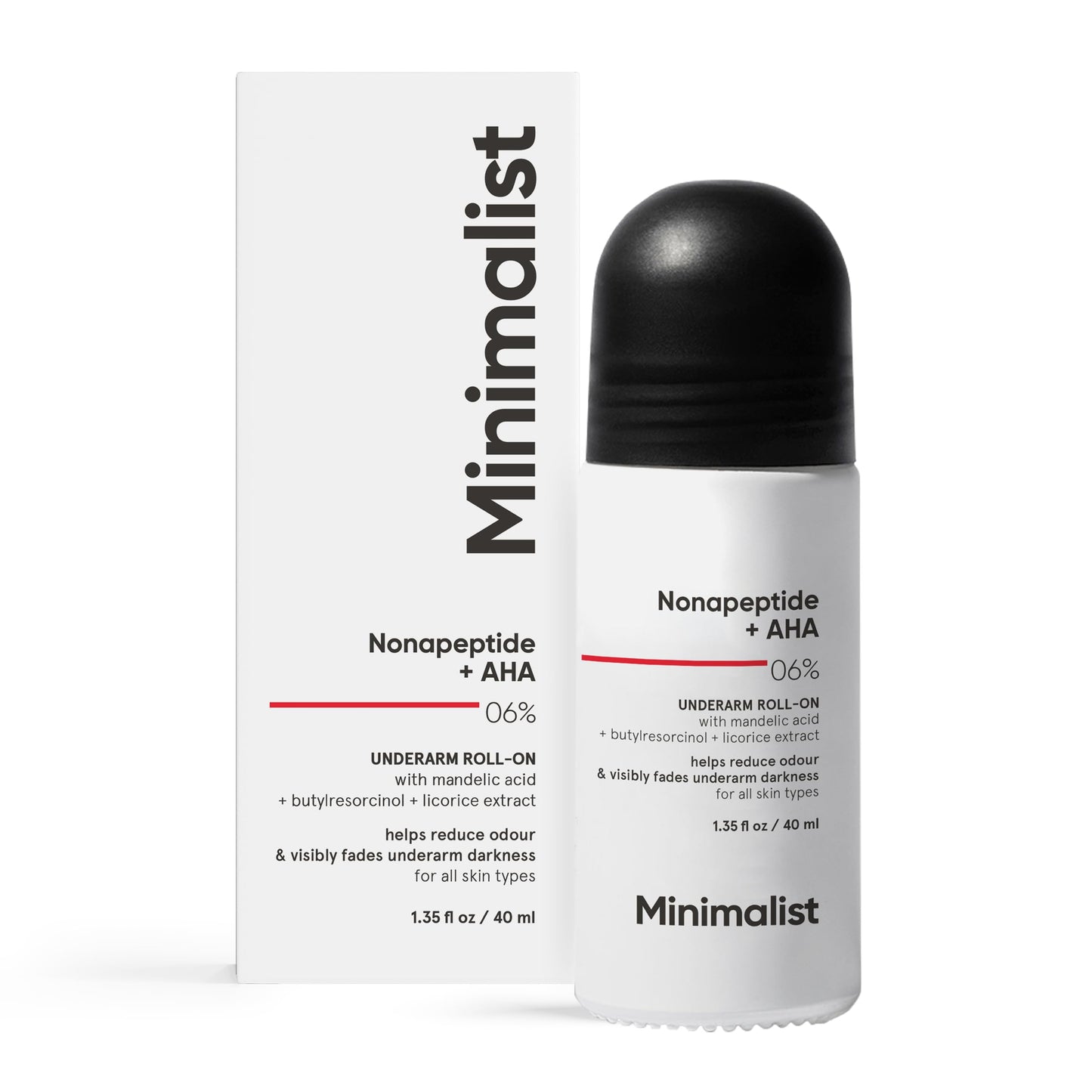 Minimalist Underarm Roll On Deodorant with Nonapeptide + AHA BHA 06% - Control Odour & Fade Darkness - Fragrance Free, Aluminium Free Deodorant - 1.35 Beauty and Personal Care Minimalist
