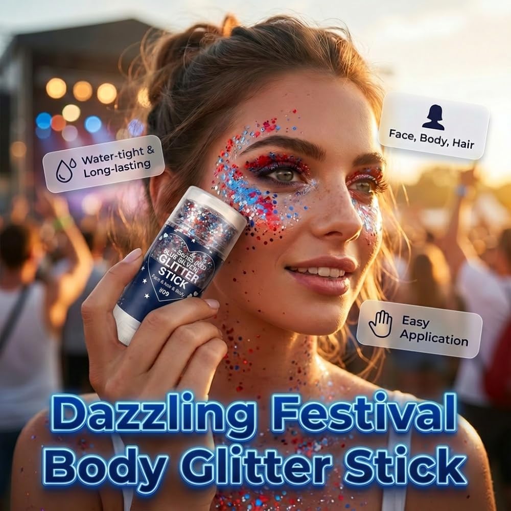 4th of July Glitter Stick, Patriotic Red White and Blue Face Hair Body Glitter Stick, 4th of July Outfits for Women Men, Sparkling Glitter Makeup Beauty & Personal Care TAQIYEZ