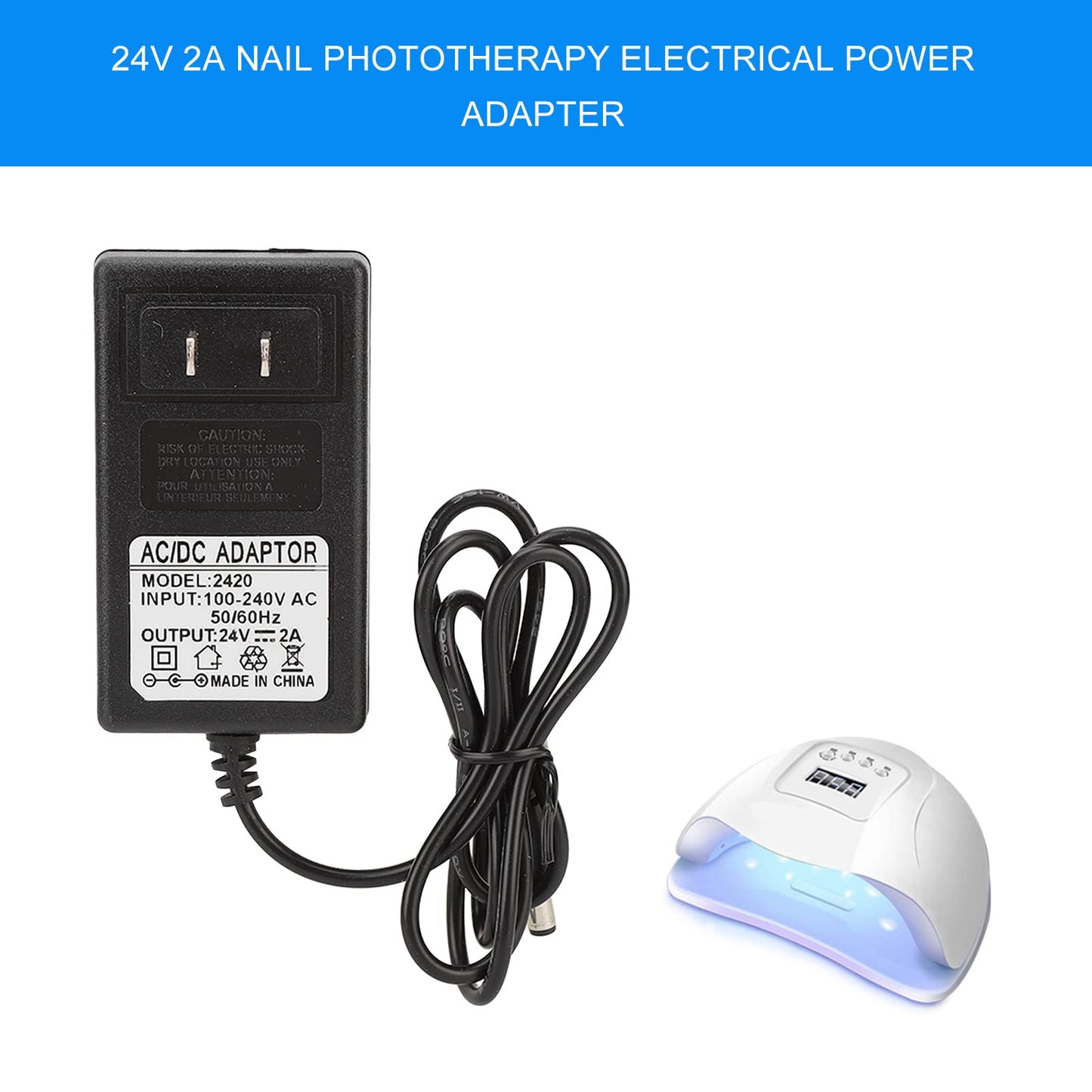 Nail Power Adapter, 24V 2A Nail Power Adapter Charger 48W Power Supply Adapter LED Nail Lamp Nail Dryer Replacment Power Supply Adapter, LED light Beauty and Personal Care Brrnoo