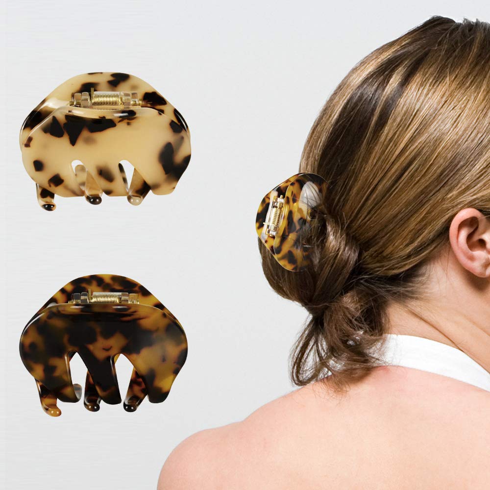 4 Pack 2.1 Inch Hair Claw Clips Tortoise Shell Cellulose Acetate Resin Hair Barrettes Medium French Design Hair Jaw Leopard Print Fashion Hair Styling Beauty & Personal Care BOUNIQ