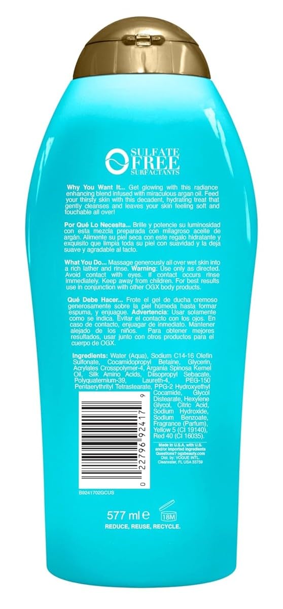 Ogx Body Wash Argan Oil Of Morocco Extra Hydrating 19.5 Ounce (577ml) (Pack of 6) Beauty & Personal Care OGX
