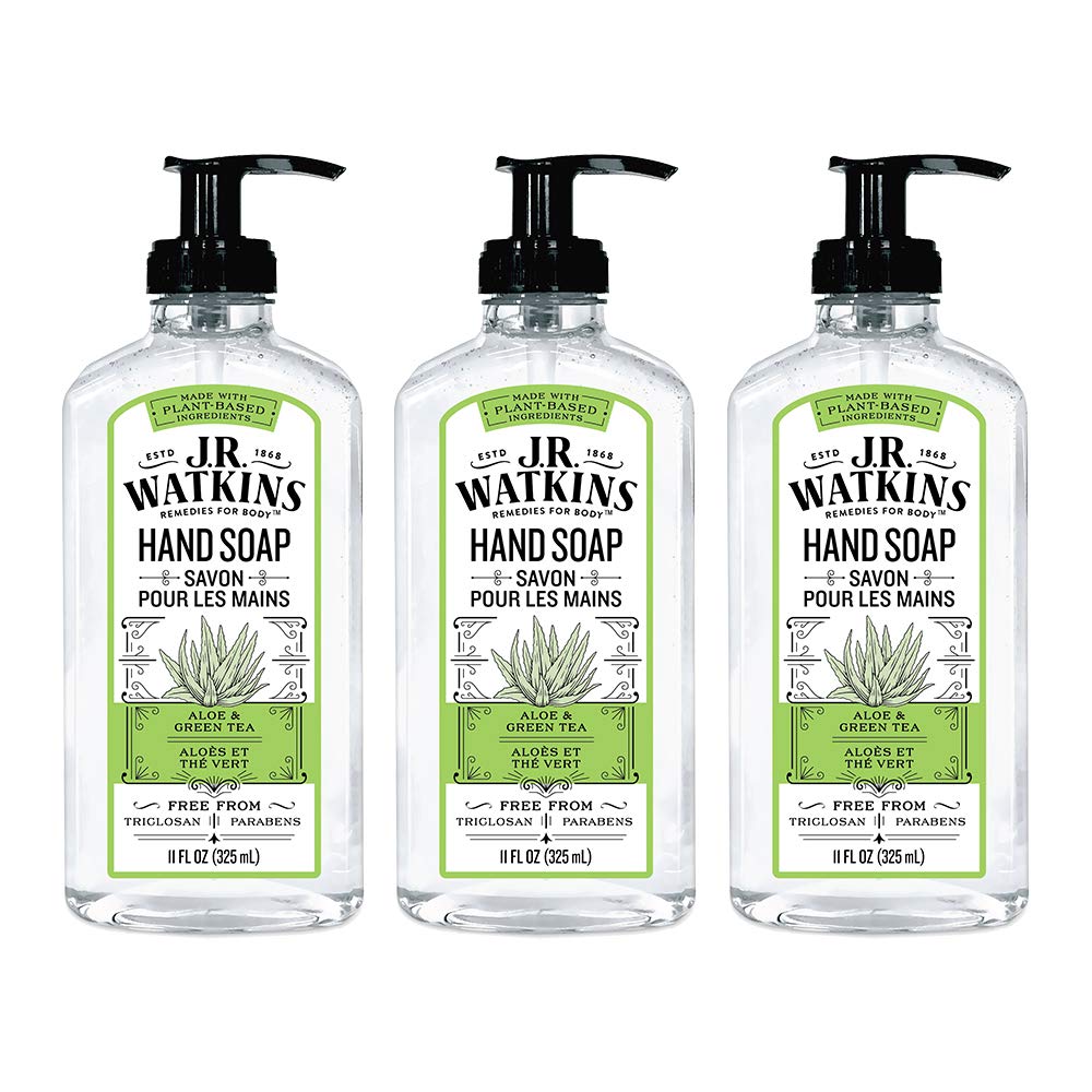 JR Watkins Gel Hand Soap, Aloe & Green Tea, 3 Pack, Scented Liquid Hand Wash for Bathroom or? Kitchen, USA Made and Cruelty Free, 11 fl oz Beauty & Personal Care J.R. Watkins