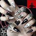 BABALAL 24Pcs Medium Stiletto Fake Nails Black Skull False Nails Punk Full Cover Artificial Halloween Press on Nails Almond Acrylic Nails for Women Beauty & Personal Care BABALAL