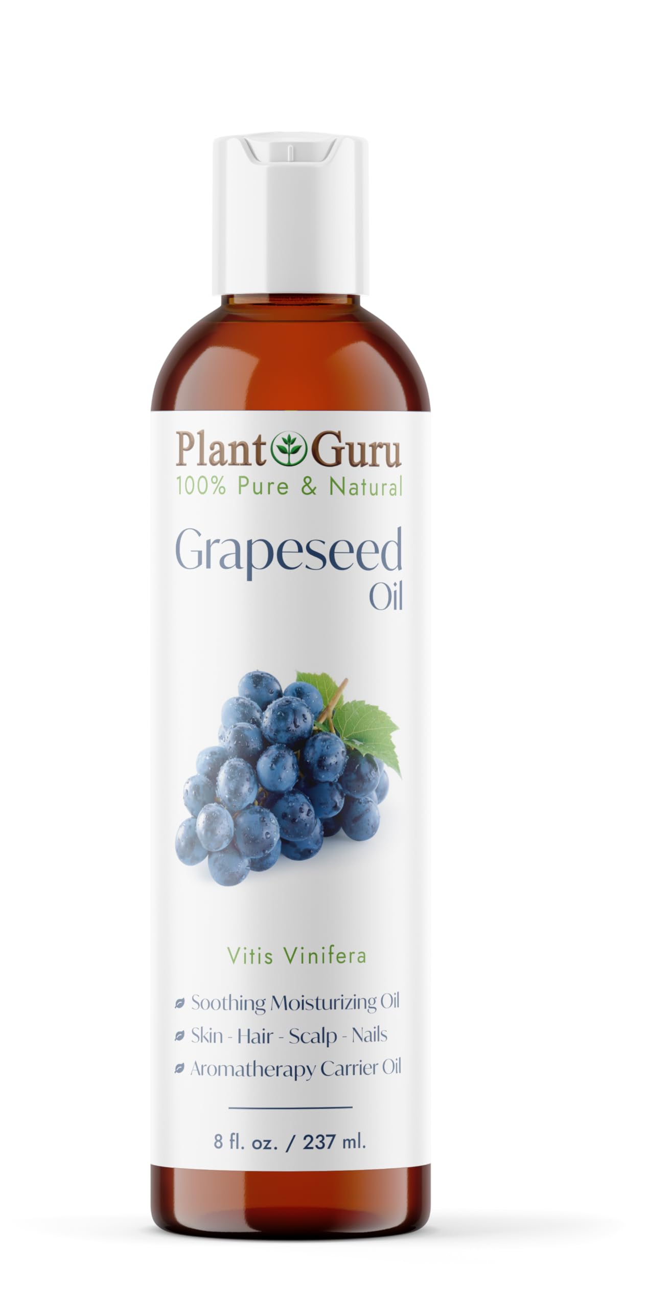 Plant Guru Grapeseed Oil 8 oz. Cold Pressed 100% Pure Natural Carrier For Skin, Body, Face, and Hair Growth Moisturizer. Great For Creams, Lotions Beauty & Personal Care Plant Guru