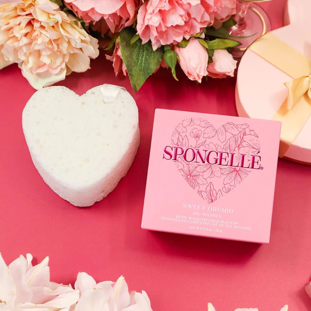 Spongellé Sweet Orchid Heart Bath Sponge - Built-in Body Wash & Body Scrubber, Shower Loofah Sponge for Women - 20+ uses Beauty and Personal Care SPONGELLÉ