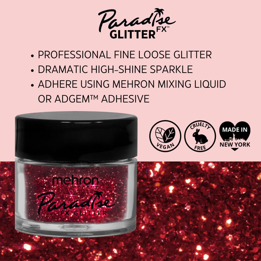 Mehron Makeup Paradise Glitter FX | Professional Shimmering Loose Glitter for Makeup & Art .25 oz (7 g) (RED) Beauty & Personal Care Mehron