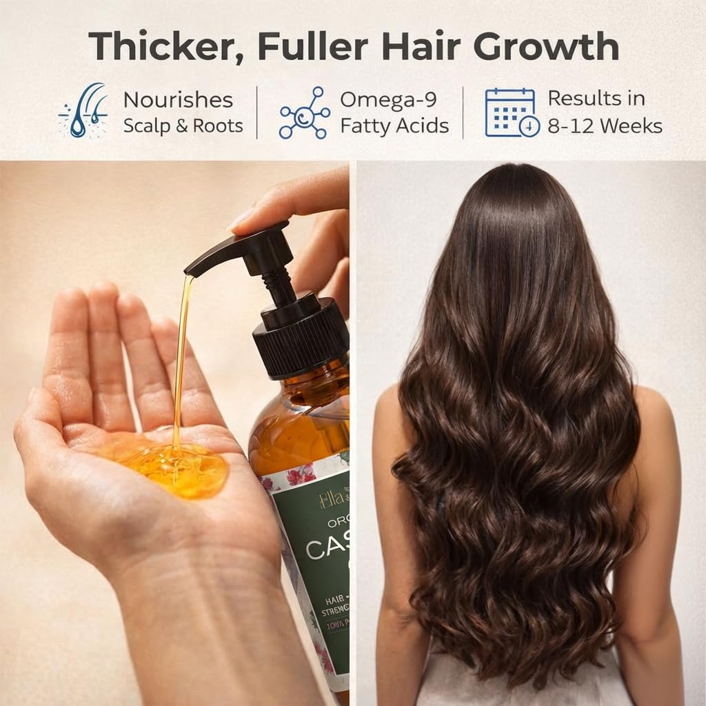 Ella & Eden USDA Organic Castor Oil - 100% Pure Cold Pressed Hexane-Free - Glass Bottle - For Hair Growth, Face, Eyelash, Skin, Stomach - Unrefined 16 Beauty and Personal Care Ella & Eden