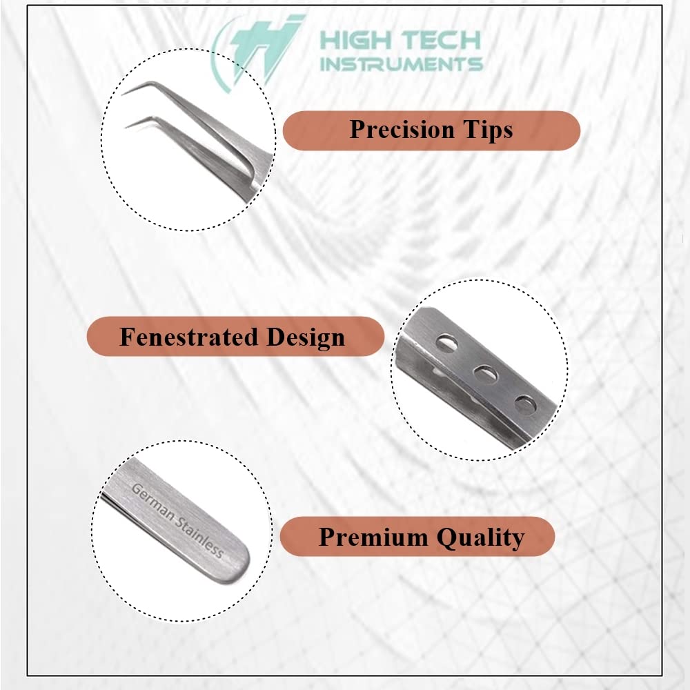 Professional Stainless Steel Tweezers 4.75" with Fine Precision Tips & Fenestrated Handle Suitable for Facial Hair, Splinter and Ingrown Hair Removal Beauty and Personal Care HIGH TECH INSTRUMENTS