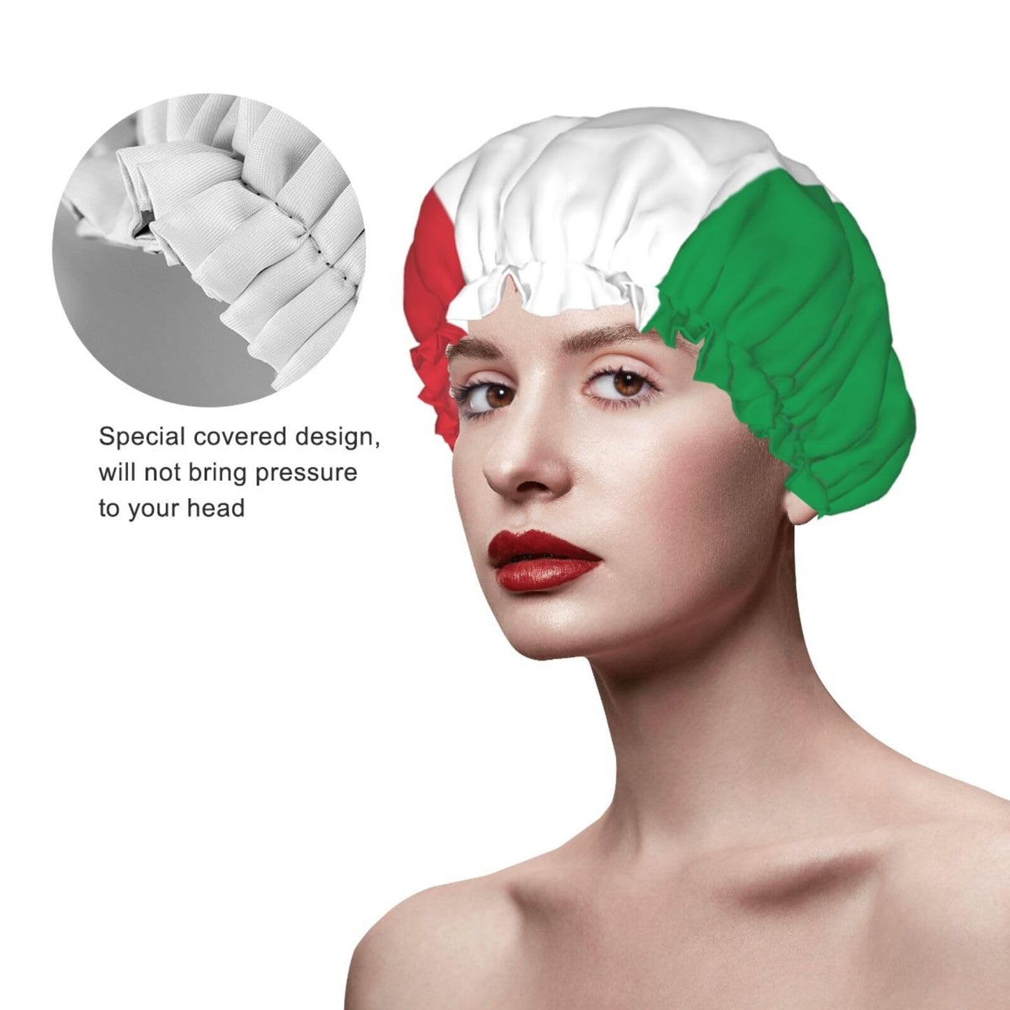 Italian Flag Prints Shower Cap Double Layer Lined Waterproof Bathing Shower Hat Beauty and Personal Care Hayyett