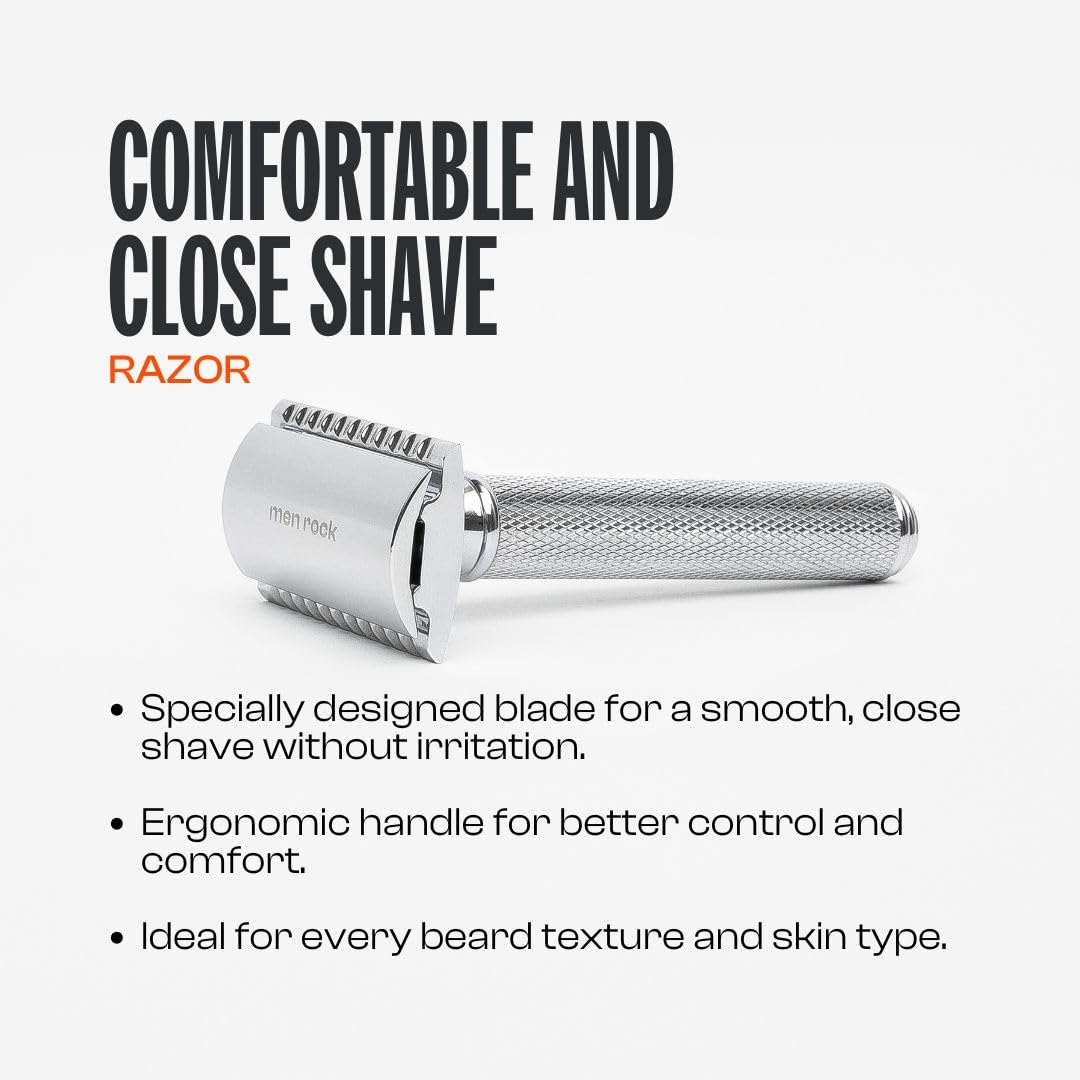 Men Rock The Double Edged Razor - Stainless Double Edge Safety Razor Blade - Mens Accessories - Mens Face Care - Beard Care - Barber Supplies - 6 Pc Beauty and Personal Care Men Rock