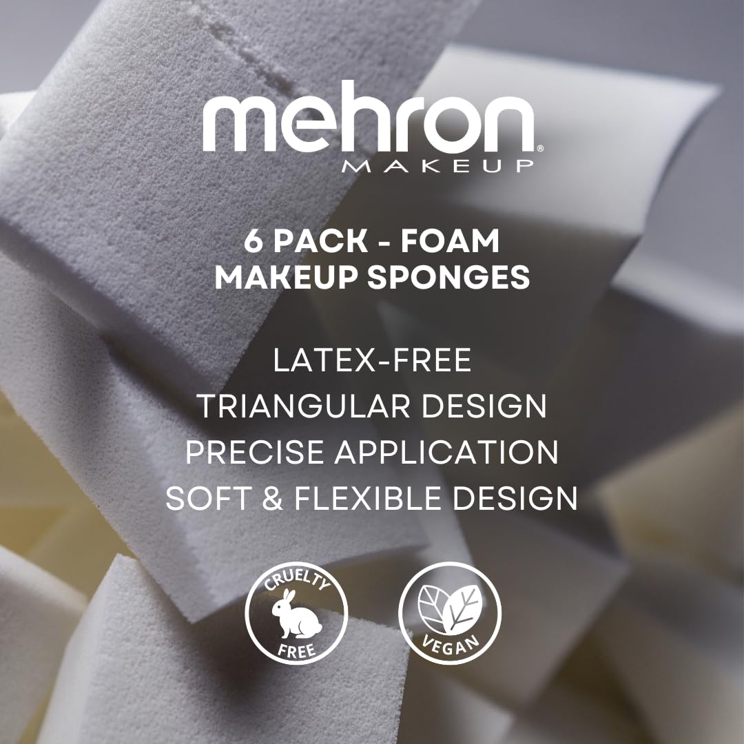 Mehron Makeup Non-Latex Triangular Foam Makeup Sponge Wedge| Professional Special Effects Applicator, Face & Body Paint, & Beauty Sponges (6 Pack) Beauty & Personal Care Mehron