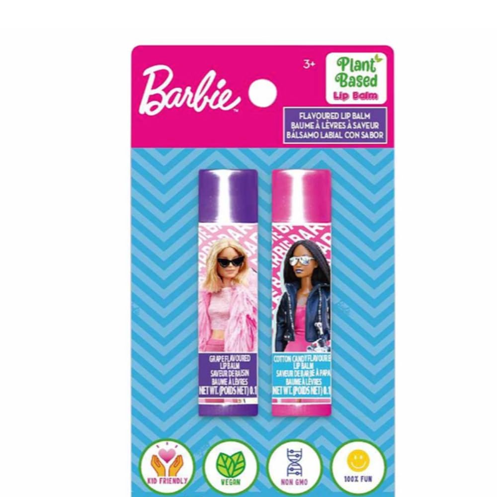 Barbie 2 Lip Balm with Flavors Include Blue Blueberry and Pink Cotton Candy - Lip Balm on Card - 2 Shimmery Lip Balms Beauty & Personal Care Townley Girl