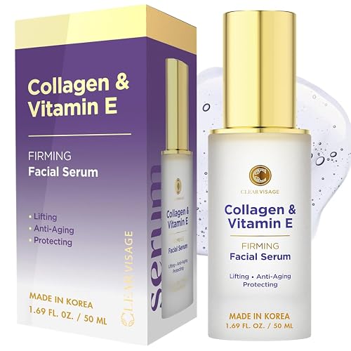 Clear Visage Collagen & Vitamin E Face Serum - Dermatologist Tested, Anti Aging Korean Skin Care - Hydrates, Firms & Smooths Fine Lines - Vegan, Clean Beauty & Personal Care Clear Visage