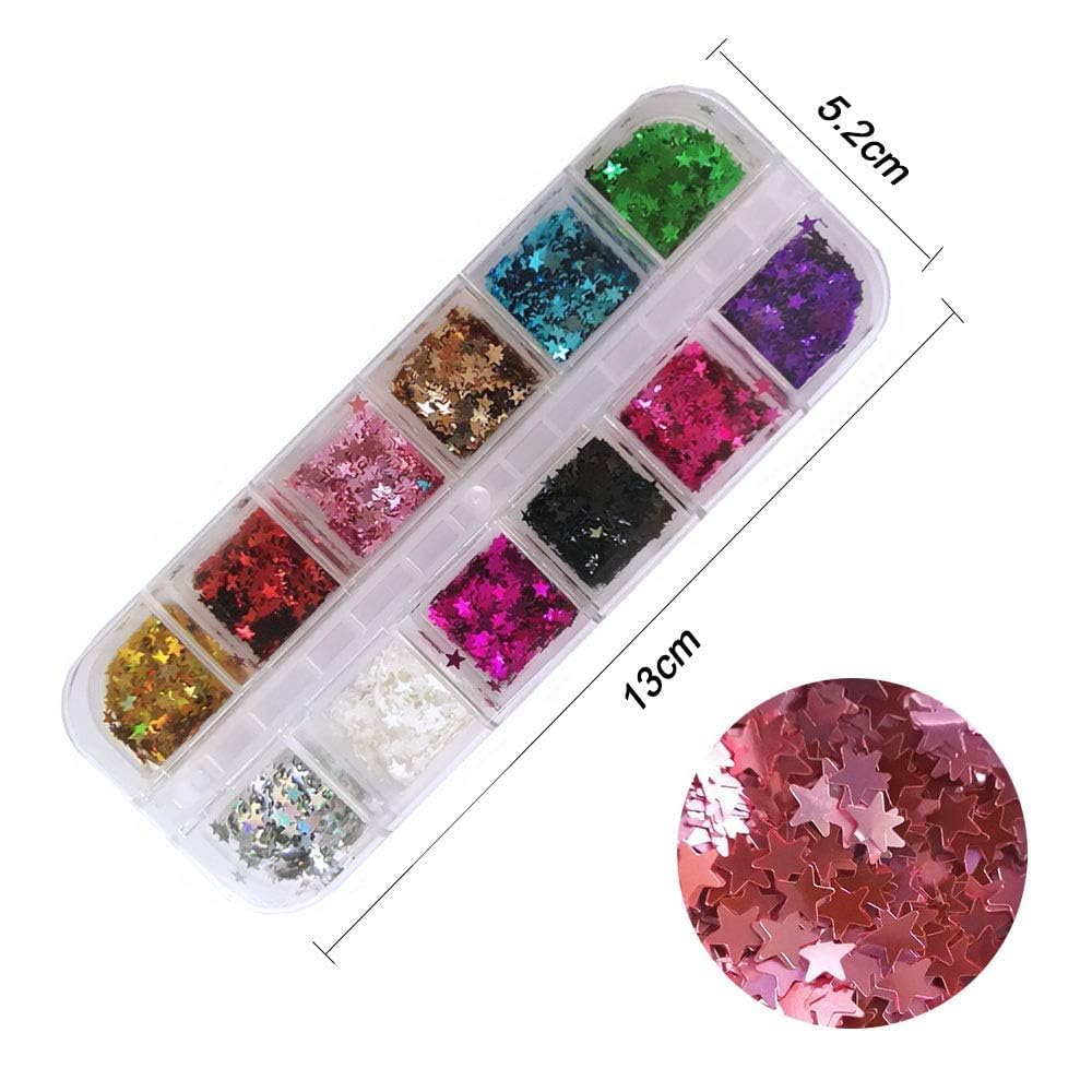 EBANKU Star Glitter Confetti, 24 Boxes Holographic Sequins 3D Laser Nail Art Flakes Colorful Nail Glitter Manicure Decals Nail Decoration Beauty & Personal Care EBANKU