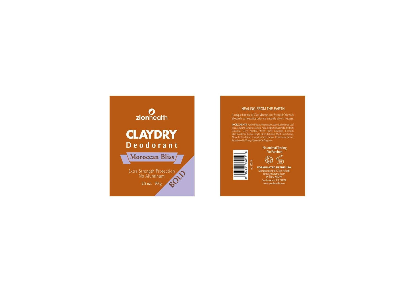 ClayDry Deodorant Bold Moroccan Bliss Zion Health 2.5 oz Stick Beauty and Personal Care Zion Health