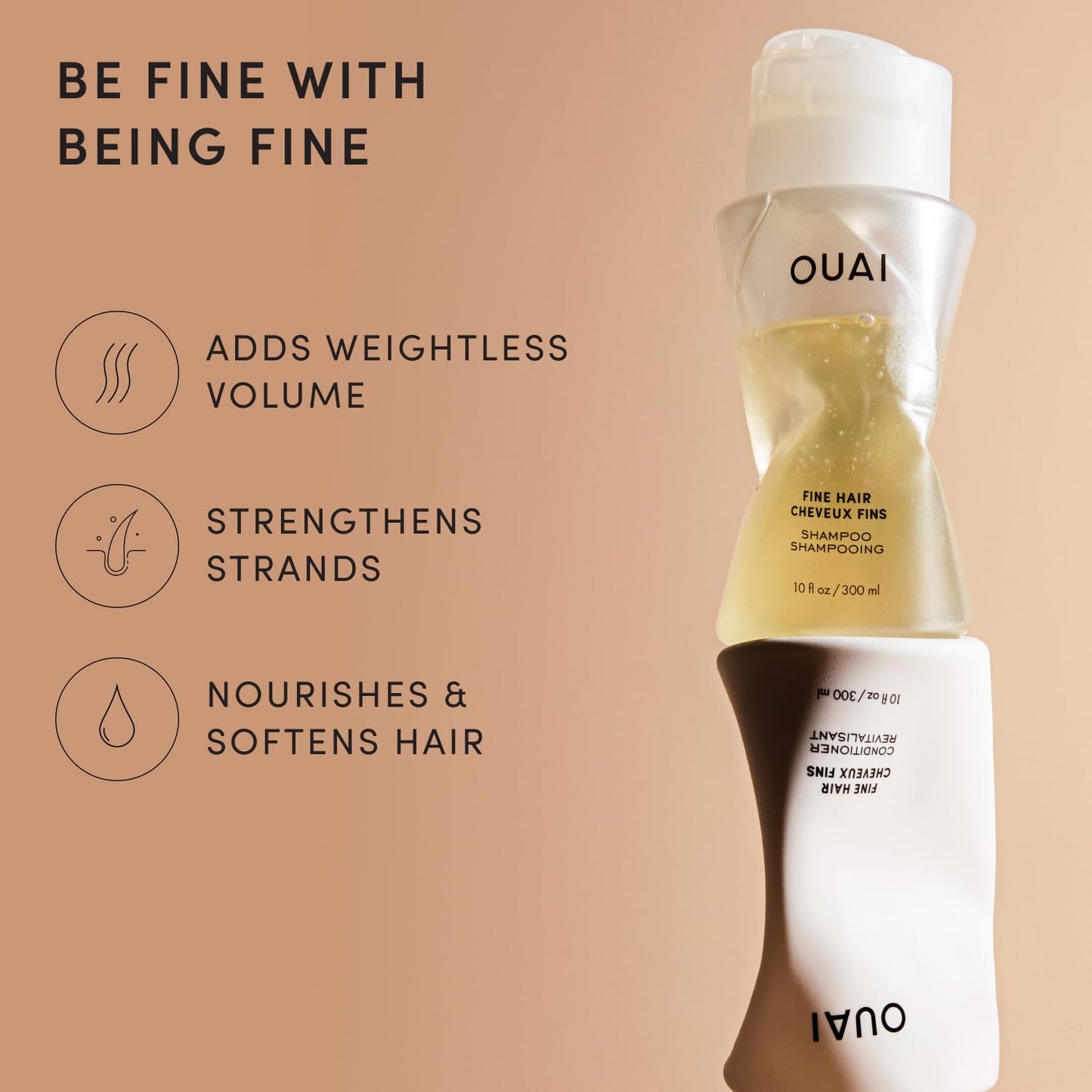 OUAI Fine Hair Shampoo & Conditioner Set, Travel Size - Volumizing Shampoo & Conditioner - With Strengthening Keratin, Biotin & Chia Seed Oil Beauty & Personal Care OUAI