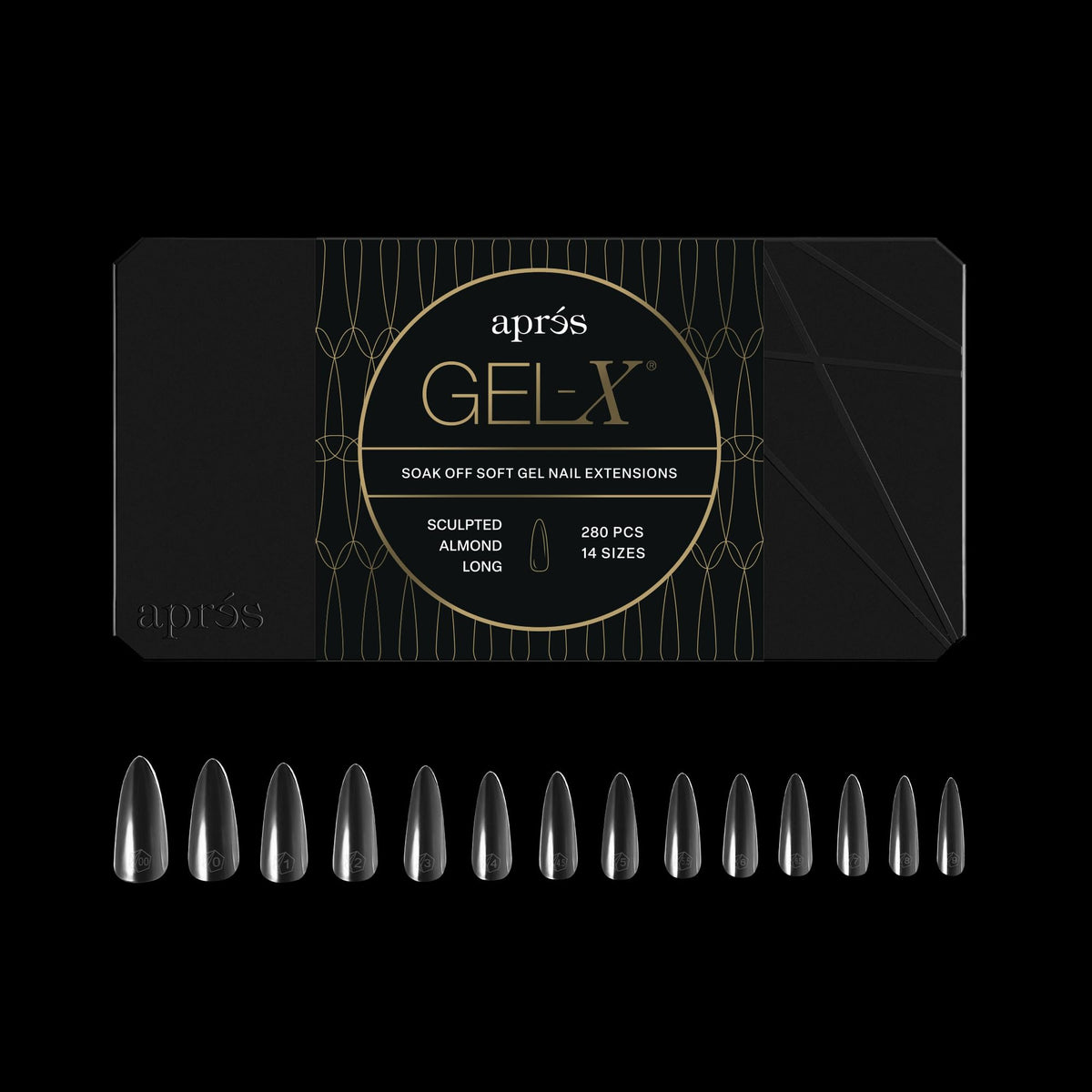 Apres Gel-X® Almond Box of Nail Tips | 280 Gel-X Tips, Soft Tips, 14 Sizes 00-9 | Half-sizes Included (Sculpted Almond Long, 280 Count)