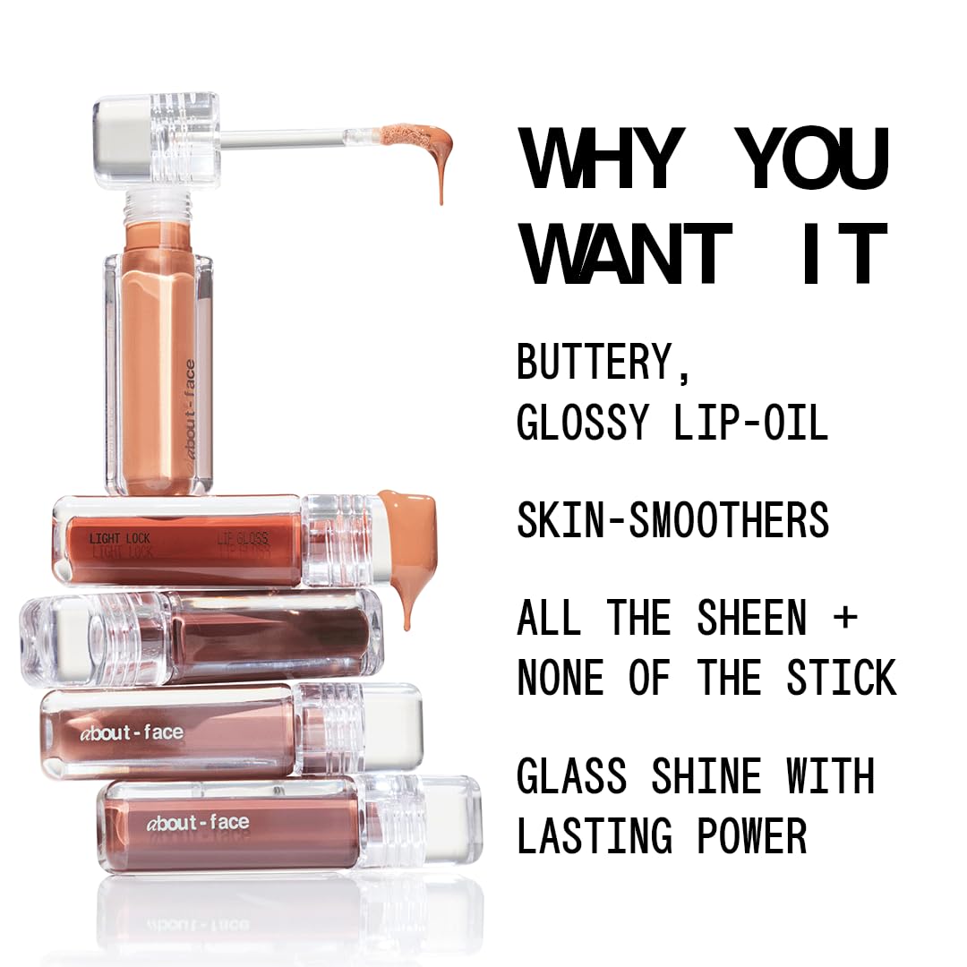 about-face Light Lock Lip Gloss Feel It All - Non-Sticky, High-Shine Lip Oil Gloss with Coconut Oil, Peppermint & Lavender - Vegan, Cruelty-Free, Beauty & Personal Care aboutface