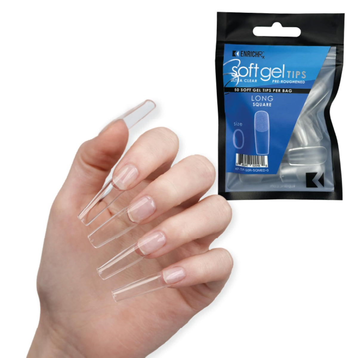 Soft Gel Tips Ultra Clear Pre-Roughened 550 pcs (Long Square)