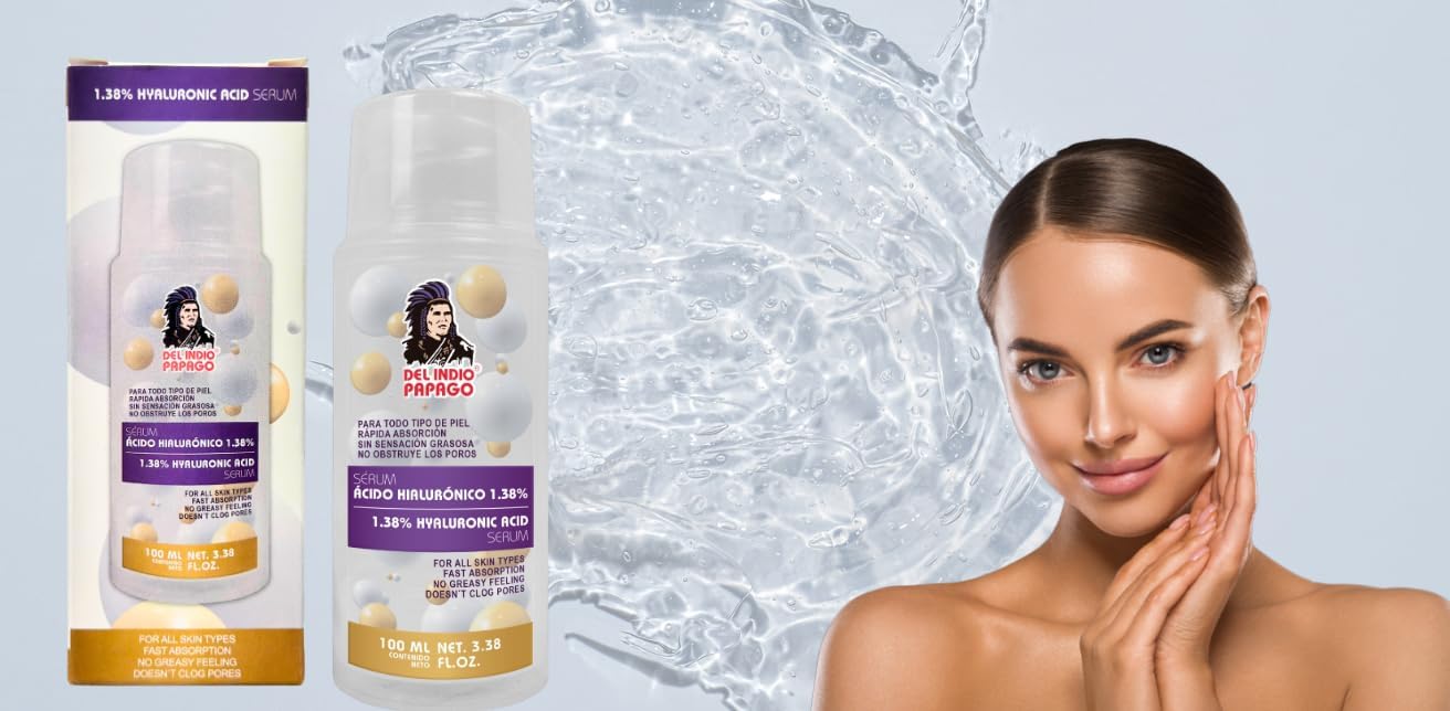 Del Indio Papago Hyaluronic Acid Serum (3.38 Fl Oz) / Serum Acido Hialuronico 1.38% Para, todo tipo de Piel - Intensive Daily Hydration, For All Skin Beauty & Personal Care Del Indio Papago