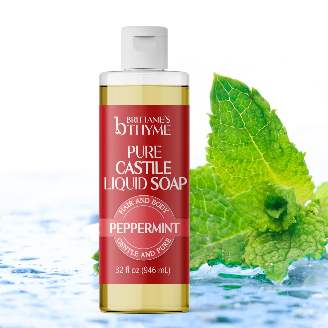 Brittanie’s Pure Castile Liquid Soap Refill, Peppermint, 32 Ounce | Dish Soap, Hair & Body, Home, Gentle and Pure, Made with Natural Luxurious Oils Beauty & Personal Care Brittanie's Thyme