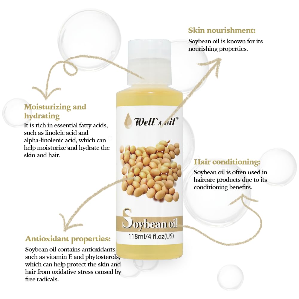 Well's 100% Pure Soybean Oil - Natural Carrier for Hair Growth, Eyelashes, Brows, Skin & Nails Moisturization | Cold Pressed, 4 fl oz Beauty & Personal Care Well's Oil