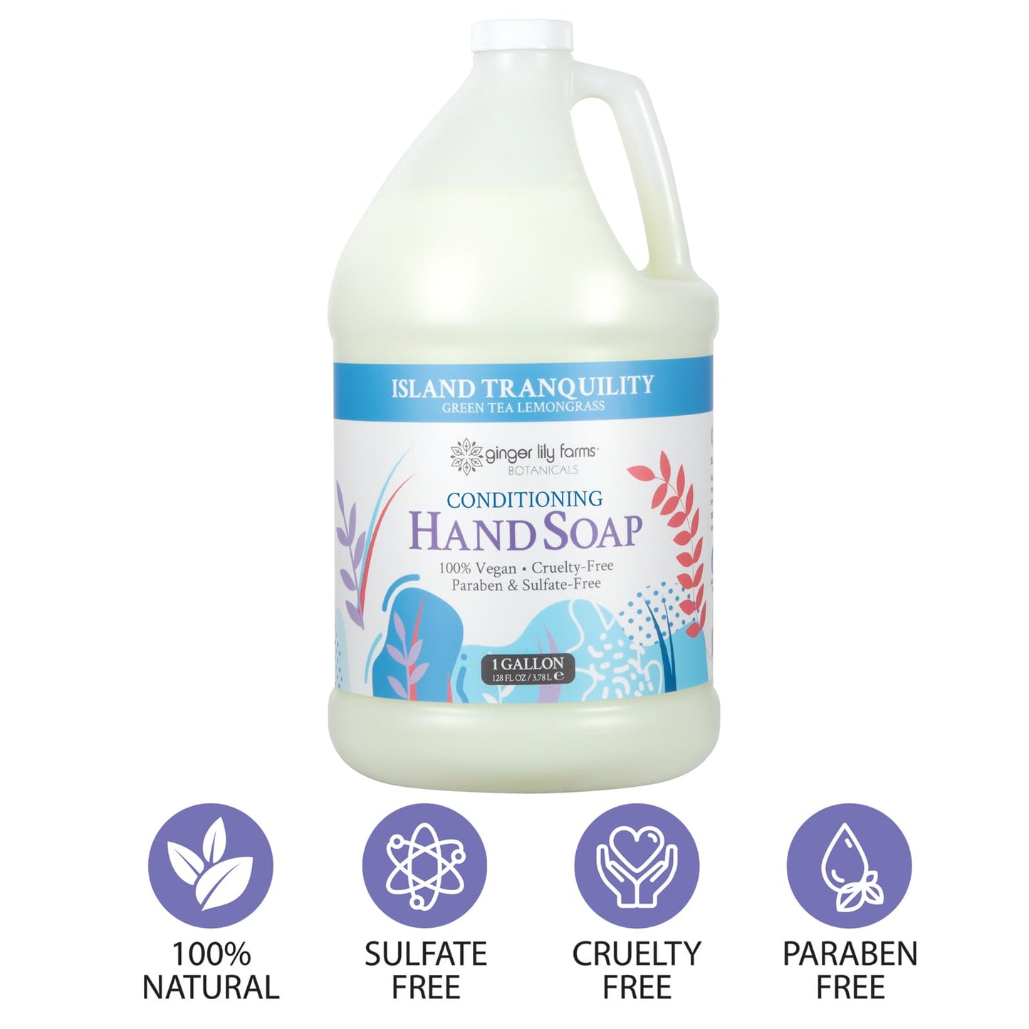 Ginger Lily Farms Botanicals All-Purpose Liquid Hand Soap Refill, Island Tranquility, 100% Vegan & Cruelty-Free, Green Tea Lemongrass Scent, 1 Gallon Beauty & Personal Care Ginger Lily Farms