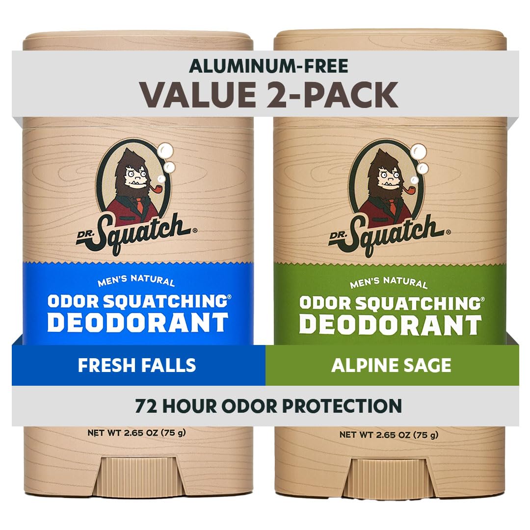 Dr. Squatch Natural Men’s Deodorant - Aluminum Free Natural Deodorant Men with Charcoal & Postbiotics for 72-Hour Odor Protection - Alpine Sage + Beauty and Personal Care Dr. Squatch