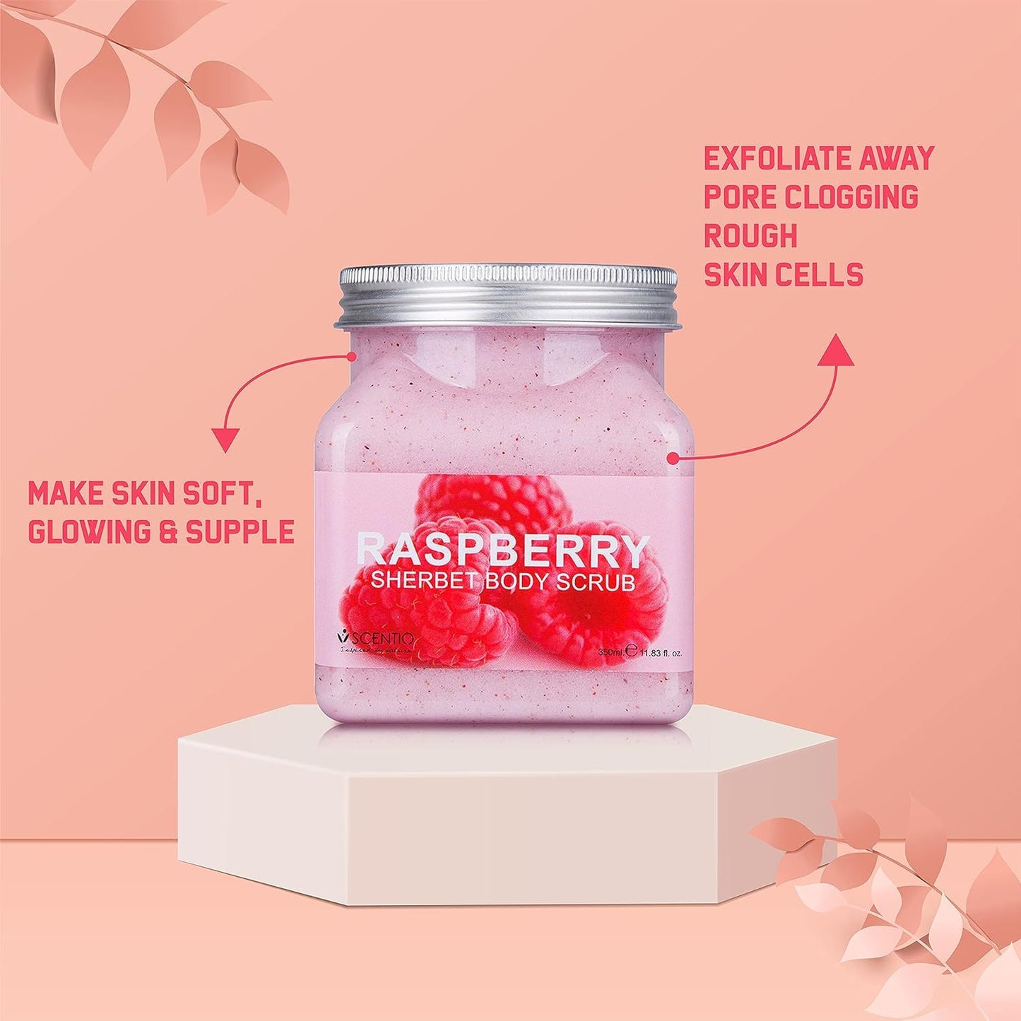 SCENTIO RASPBERRY PORE MINIMIZING SHERBET SCRUB 350 ML. Beauty & Personal Care SCENTIO