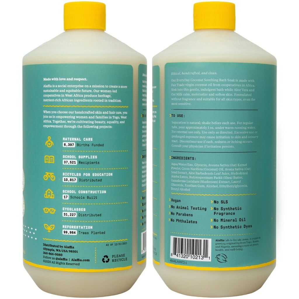 Alaffia Everyday Coconut Soothing Bath Soak, Oat Milk & Aloe, Fragrance-Free, 32 Oz Beauty and Personal Care Alaffia