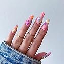 BABALAL Matte Press on Nails Long Coffin Fake Nails Pink Glue on Cute Acrylic False Nails with Flower Design for Women and Girls Beauty & Personal Care BABALAL