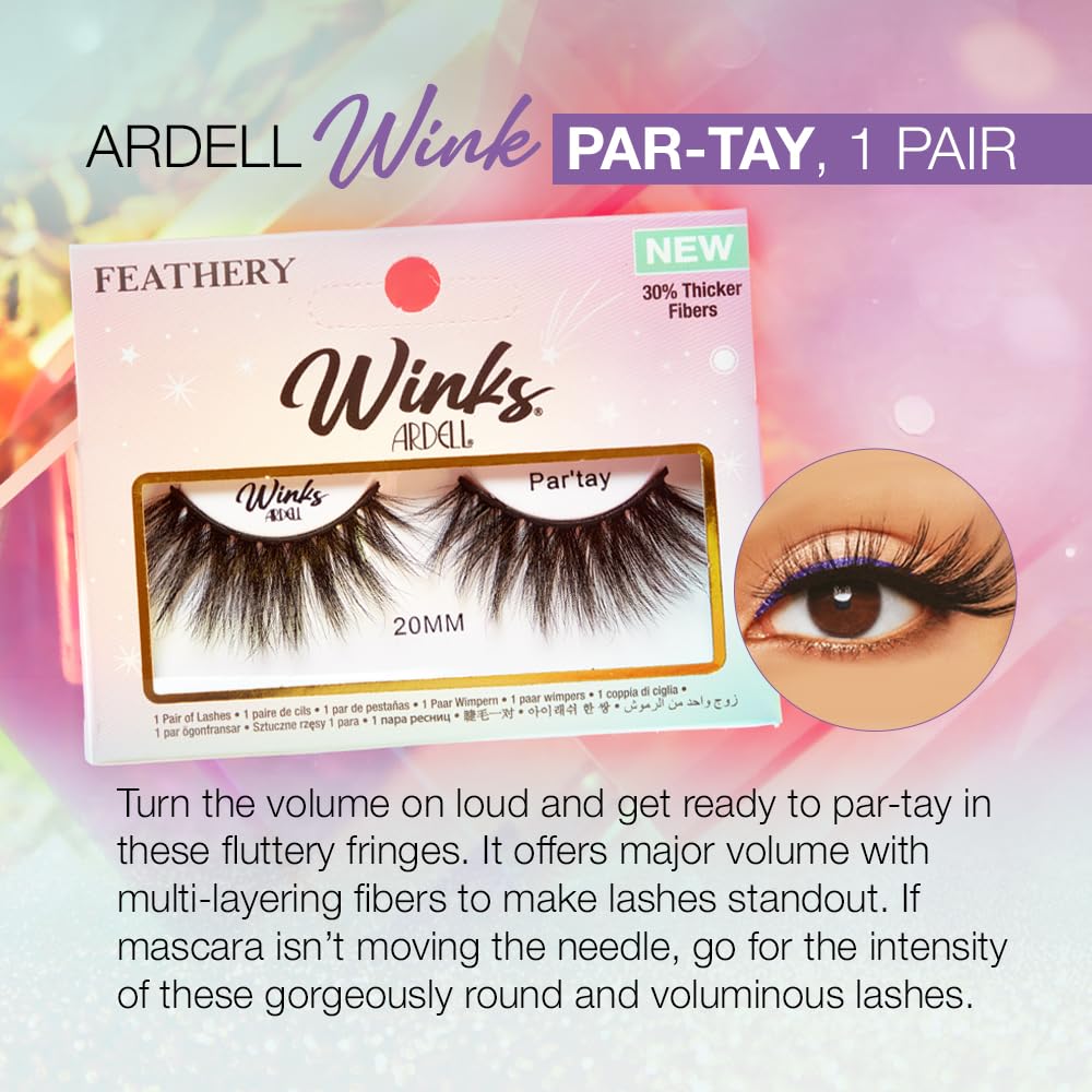 Ardell Winks Par'tay Lashes, Full Volume, 20mm Ultra-Long False Eyelashes, Feathered and Fluttery, Black Band, 1 Pair Beauty & Personal Care Ardell