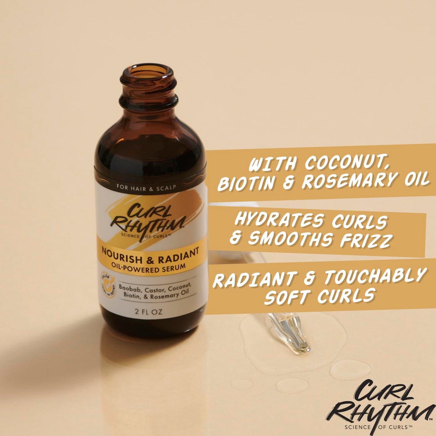 Curl Rhythm Nourish and Radiant Oil-Powered Serum - Nourishing Hair Oil - Non-Greasy Scalp Care - Hair Serum with Biotin for All Hair Types - 2 oz Beauty & Personal Care Curl Rhythm