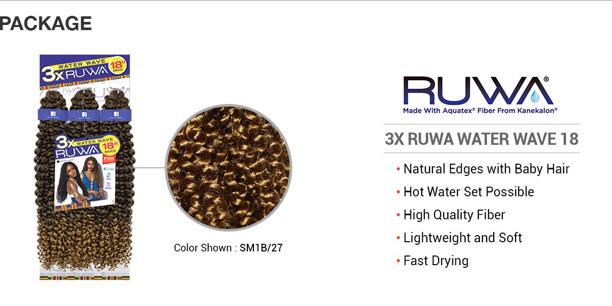 Sensationnel Ruwa Prestretched Braiding Hair-3X Water Wave 18in,1pk SM1B/30