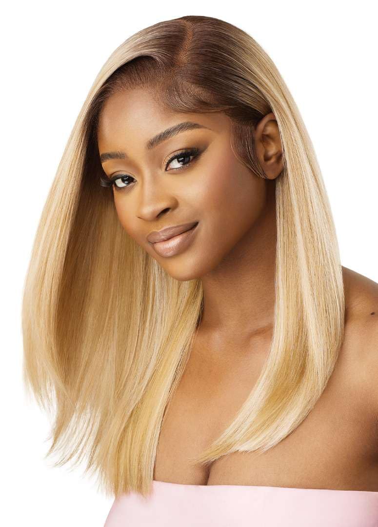 Outre Airtied 100% Fully Hand-Tied Wig - Human Hair Blend - Sleek Yaki 20" (DRST MAPLE BROWN)