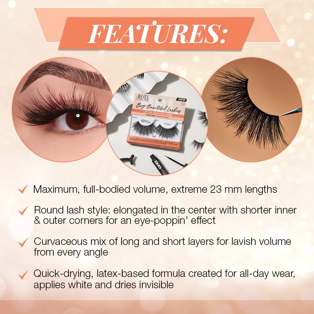 Ardell BBL Big Beautiful Lashes 971 Poppin, with DUO Clear Adhesive, 1 pack Beauty & Personal Care Ardell