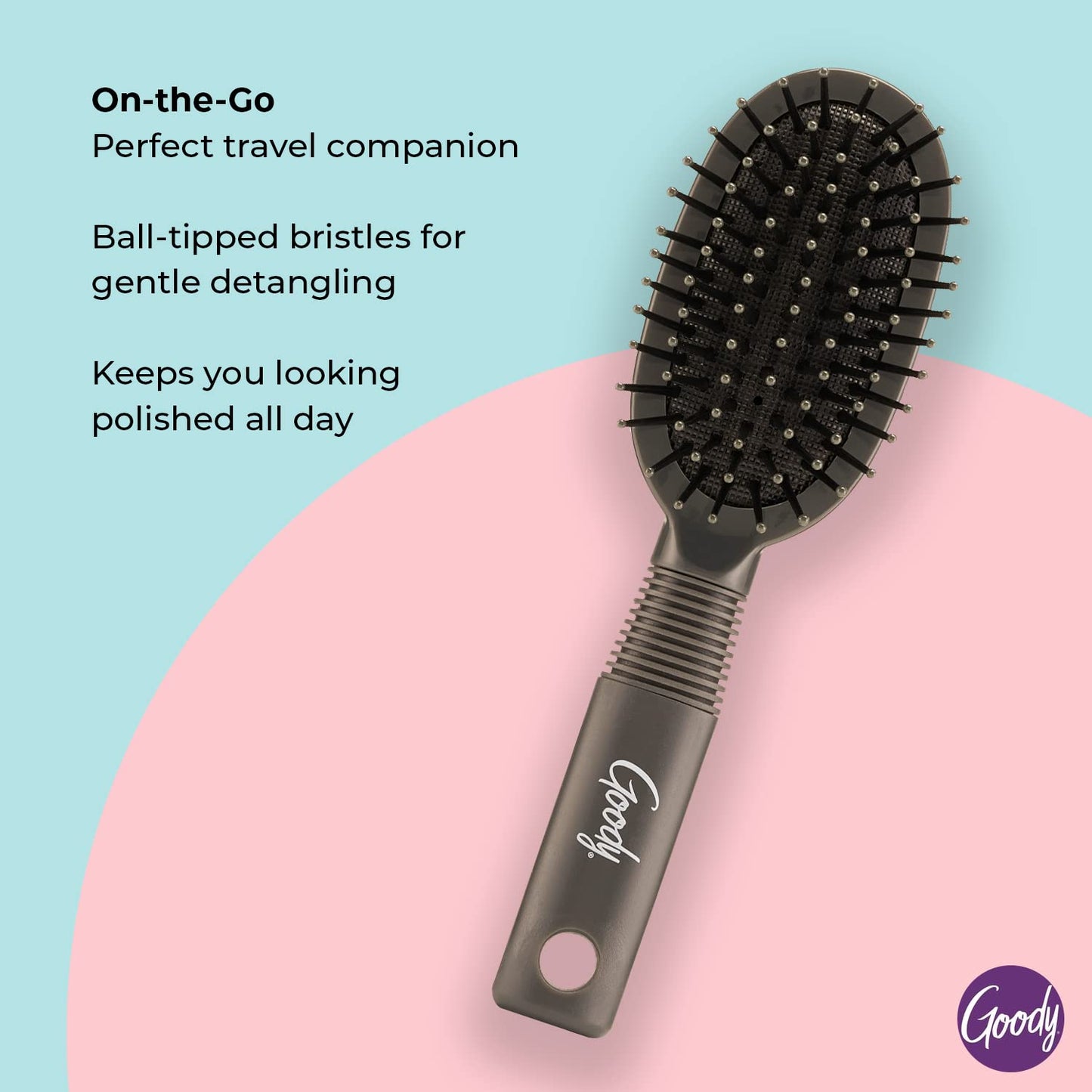Goody Mini Cushion Hair Brush - Oval Travel Hairbrush for All Hair Types, Tangles Knots With Ease Without Tears or Breakage - Pain-Free Hair Beauty & Personal Care GOODY