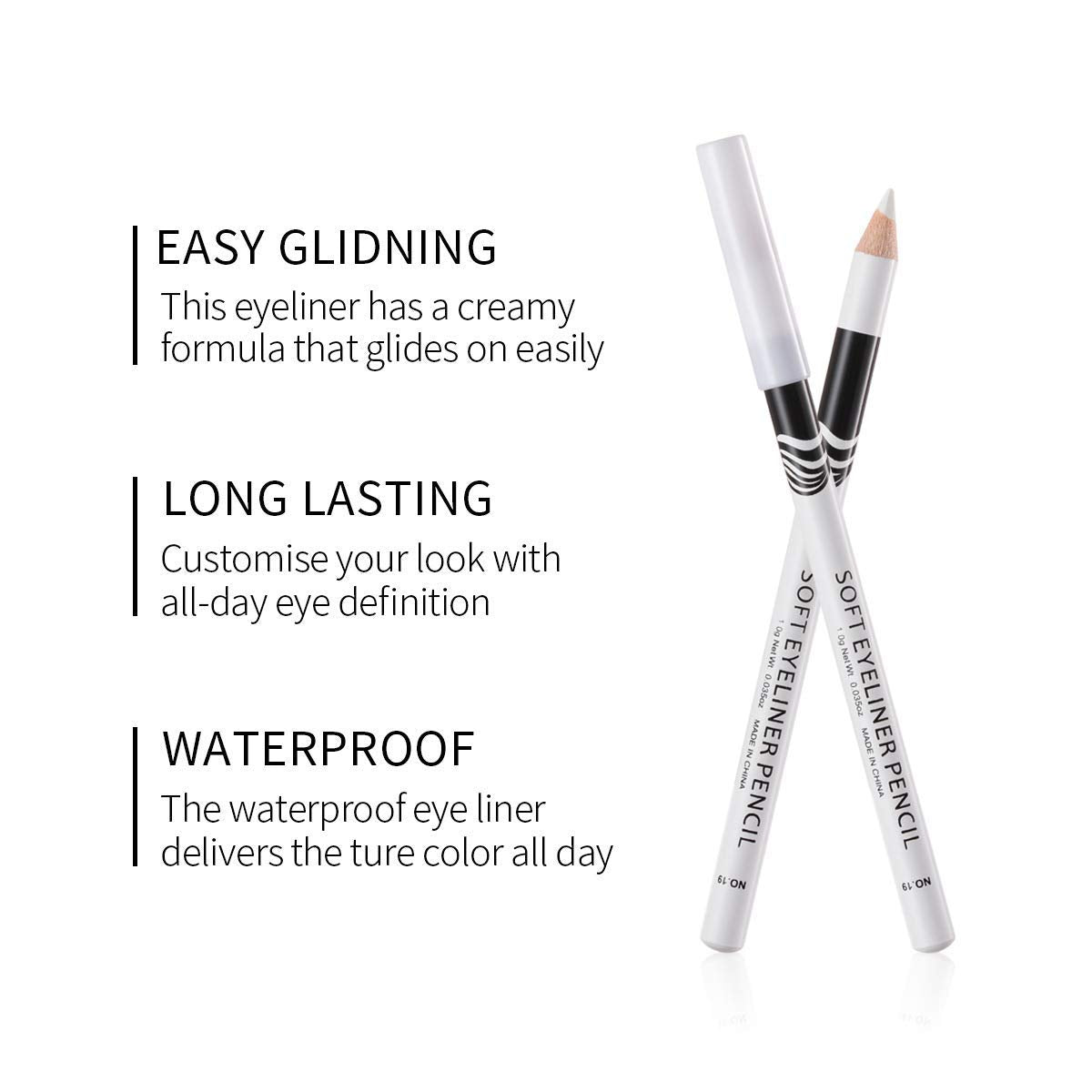 Fashionwu White Eyeliner Pencil Professional Highlighter Eye Liner Pen Soft Strokes Waterproof Long-Lasting Eyeshadow Eye Silkworm Brighten Pencil Beauty & Personal Care Fashionwu