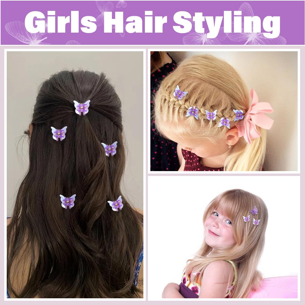 Ahoney 60PCS Mini Butterfly Hair Clips for Hair with Box Glitter 90s Y2k Purple Hair Accessories for Girls Women (Purple) Beauty and Personal Care AHONEY