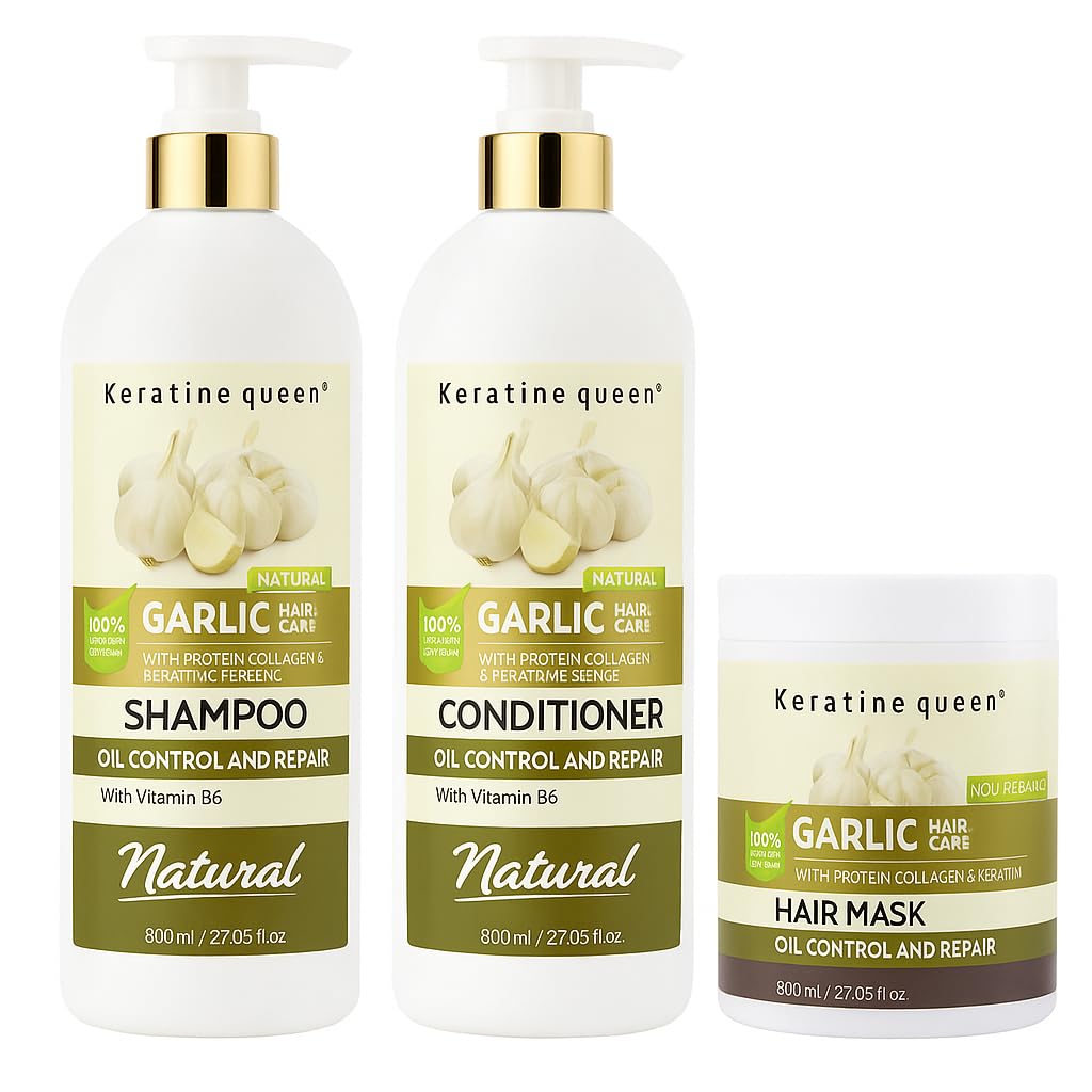 STYLE TREE Keratinequeen Garlic Hair Repair Set - Shampoo, Conditioner & Mask with Collagen & Keratin - 3-Piece Sulfate-Free Set for Hair Loss, Oil Beauty & Personal Care STYLE TREE Keratinequeen