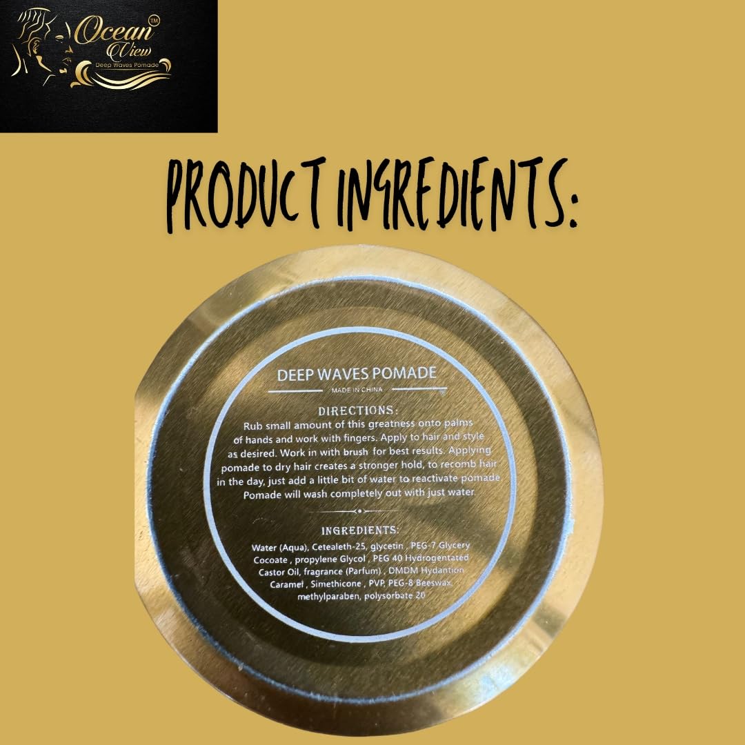 OCEAN VIEW DEEP WAVES POMADE, Gold Edition 360 Wave Grease for Men Moisturizes, Controls and Styles Black Hair - Water Based Wave Builder Pomade Beauty & Personal Care OCEAN VIEW DEEP WAVES POMADE
