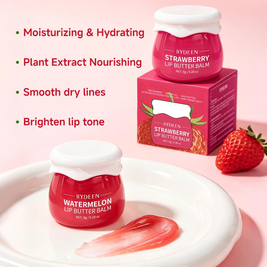 RYDEEN Strawberry Lip Butter Balm, Glossy Finish, Moisturizing Balm, Locks in Moisture, 0.28 oz Beauty and Personal Care RYDEEN