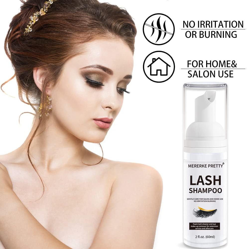 Mererke_Pretty Eyelash Extension Shampoo 60 ml + Brush - Eyelid Foaming Cleanser - Sensitive Paraben & Sulfate Free - Eyelash Wash and Lash Bath Beauty and Personal Care Mererke_Pretty