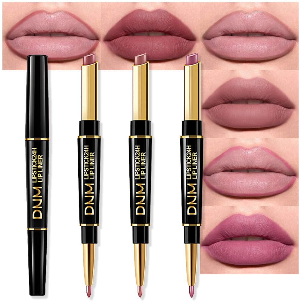 evpct 3Pcs Matte Lip Liner and Lipstick Combo Set Kit for Women, Light Plum Rose Mauve Nude Beige Brown Magic Neutral Lipstick 24 Hours Original Lips Beauty and Personal Care evpct Default Title
