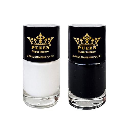 PUEEN MUST HAVE Stamping Polish Collection Set Big 5-FREE Formula Nail Color Lacquer (805 - Black Jack + 806 - Pure White) - BH000872 Beauty & Personal Care PUEEN
