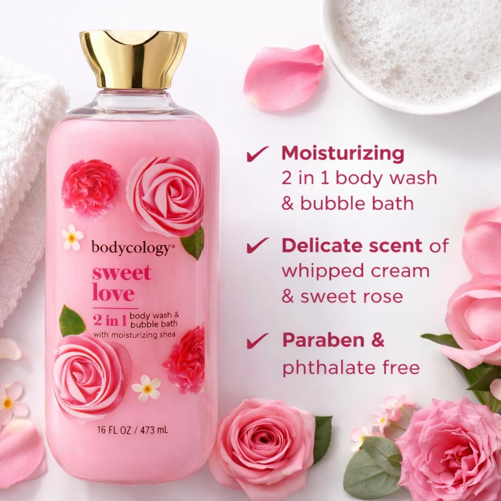 2 in 1 Body Wash and Bubble Bath - Sweet Love by Bodycology for Women - 16 oz Body Wash Beauty & Personal Care Bodycology
