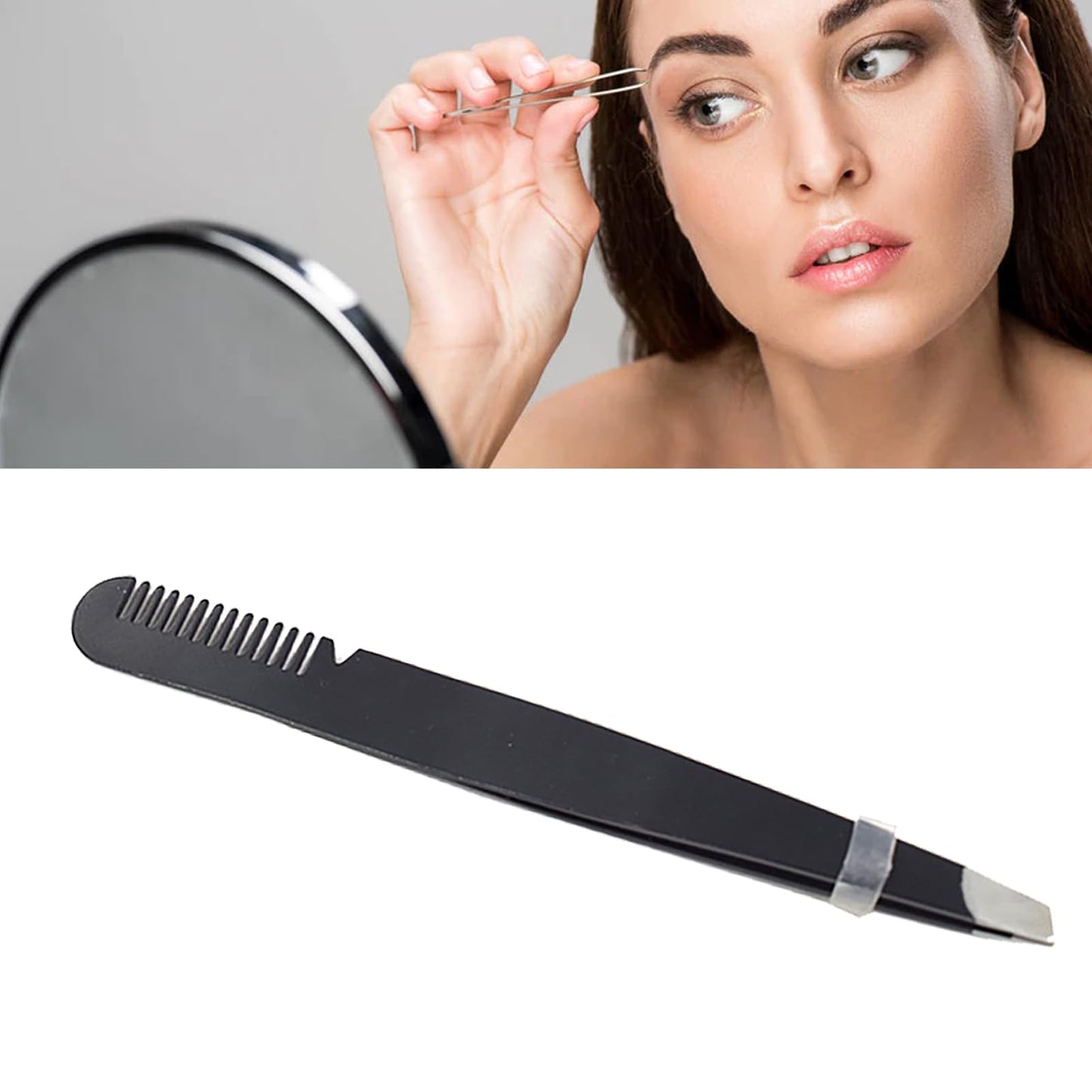 Dioche Eyebrow Tweezers with Comb, Stainless Steel Tweezers Comb, Ergonomic Design Makeup Grooming Tool for Eyebrows or Hair, Accurate Clipping Beauty and Personal Care Dioche